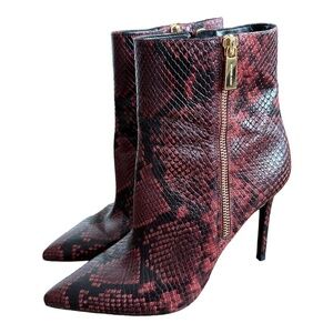 Michael Kors Womens Keke Maroon Snakeskin Pointed Stiletto Ankle Boots Shoes 8.5